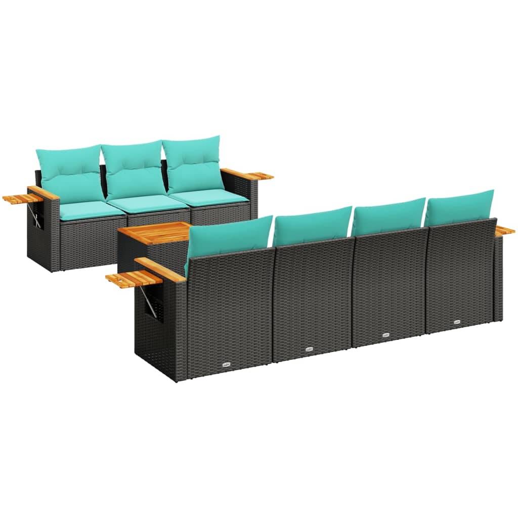 vidaXL 8-tlg. Garten-Sofagarnitur mit Kissen Schwarz Poly Rattan