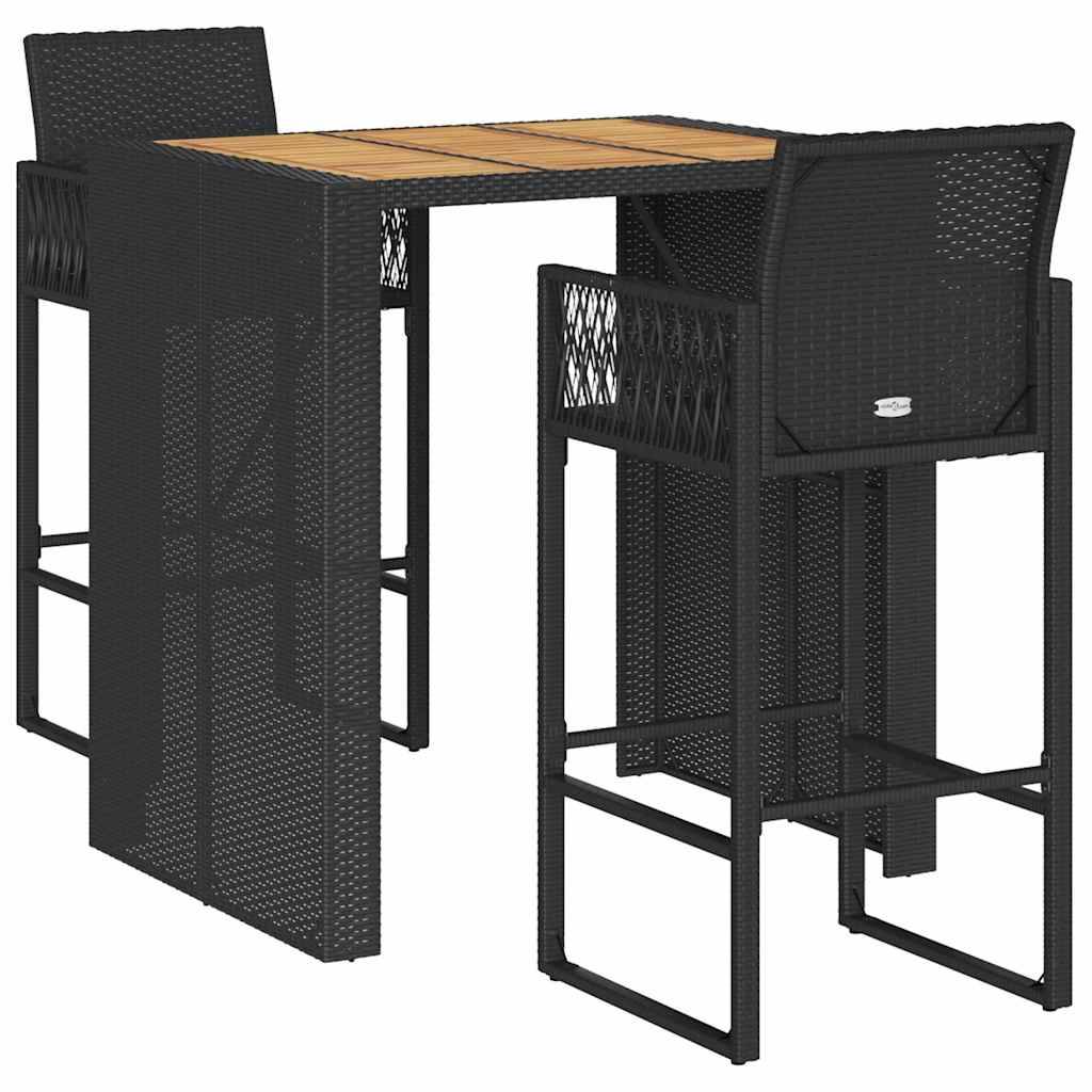 vidaXL 3-tlg. Gartenbar-Set ohne Kissen Schwarz Poly Rattan Akazie