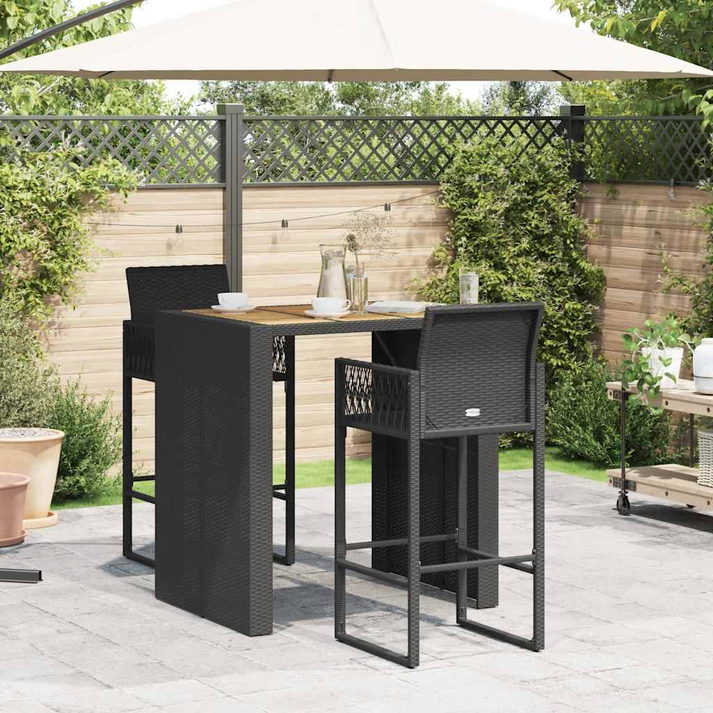 vidaXL 3-tlg. Gartenbar-Set ohne Kissen Schwarz Poly Rattan Akazie
