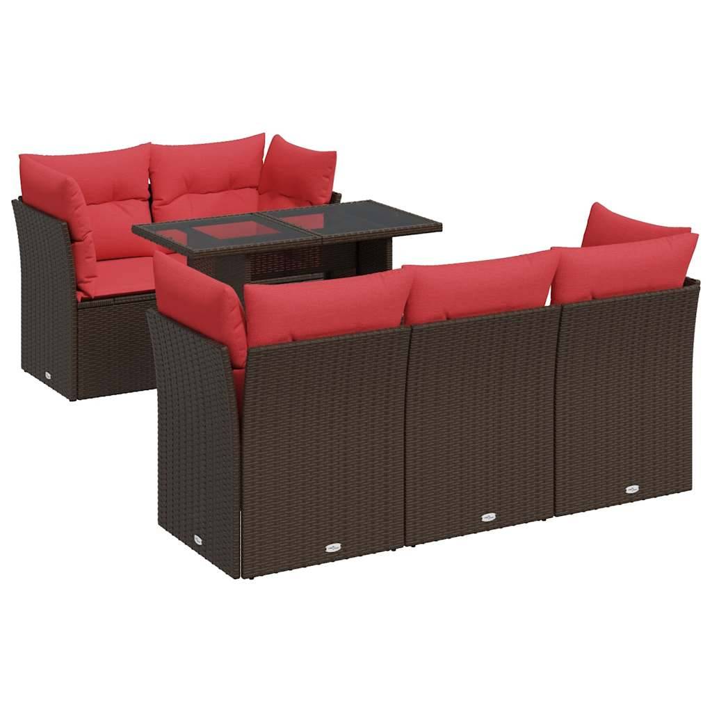 vidaXL 6-tlg. Garten-Sofagarnitur mit Kissen Braun Poly Rattan Akazie