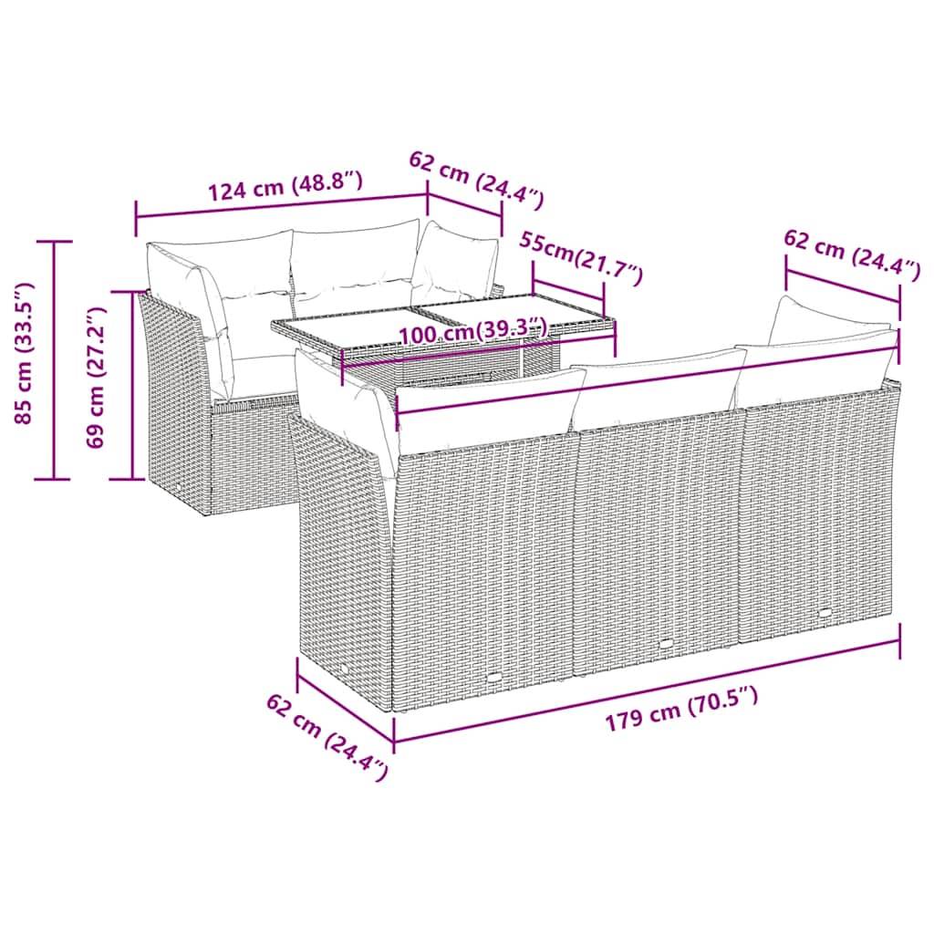 vidaXL 6-tlg. Garten-Sofagarnitur mit Kissen Braun Poly Rattan Akazie