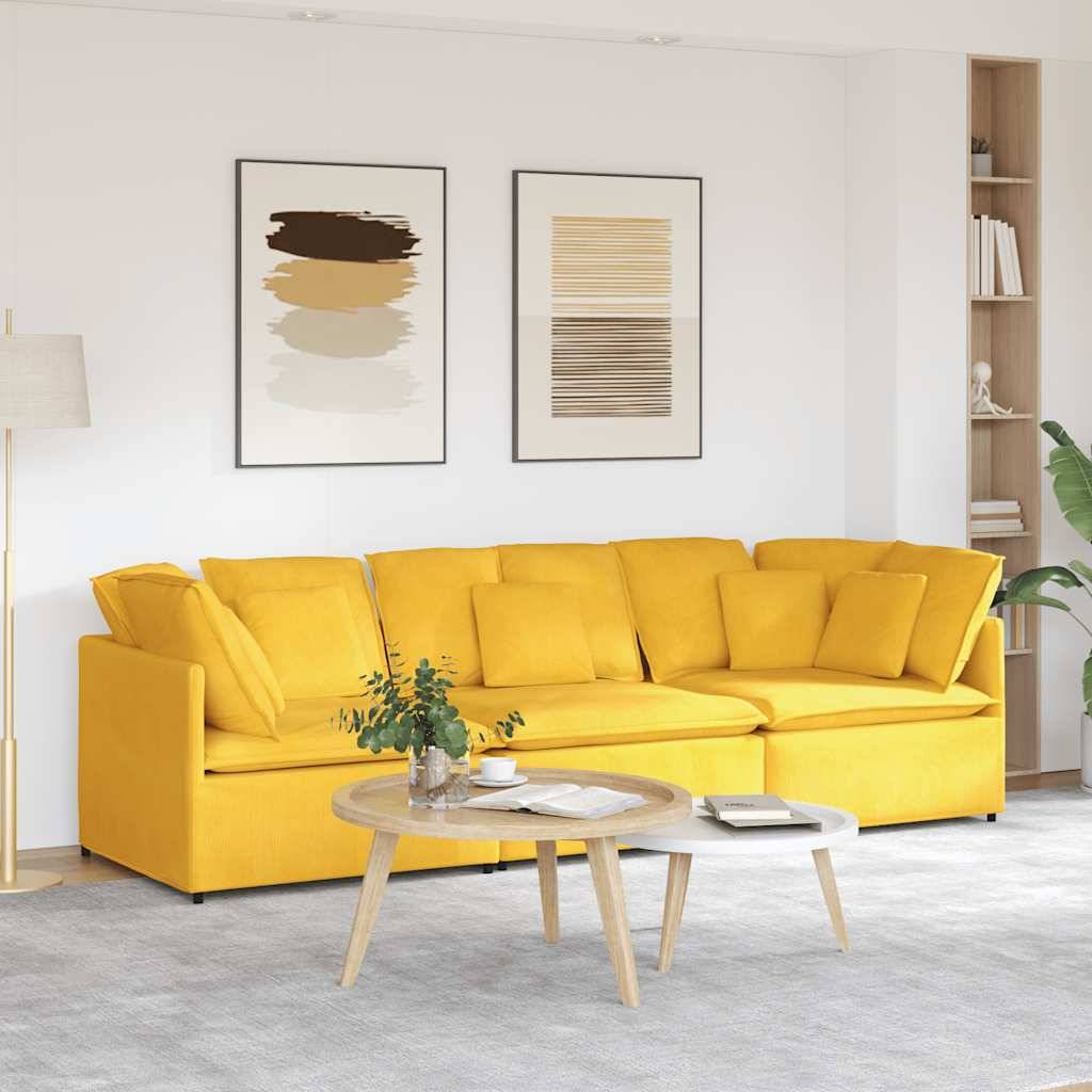 vidaXL Modulares Sofa mit Kissen Cordstoff Hellgelb