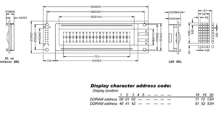 LCD 20X2 SUPERTWIST UNTENANSICHT TRANSFLEKTIV MIT GELBER HINTERGRUNDBELEUCHTUNG