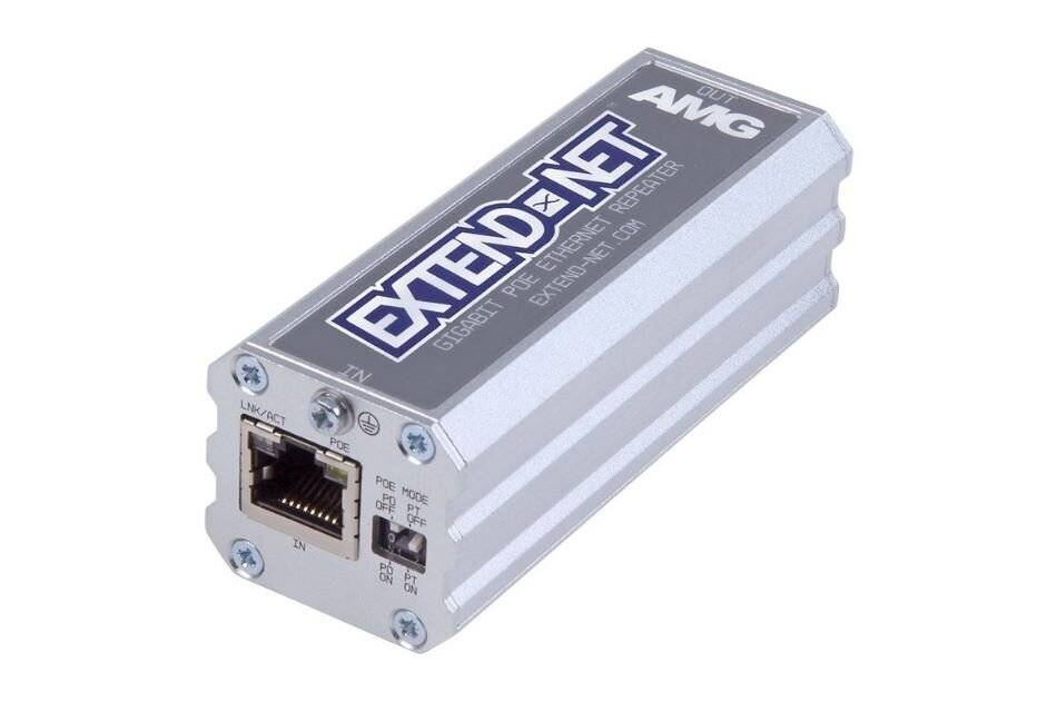 AMG140-1GR, Industrieller PoE Ethernet Repeater 1x 10/100/1000Base-T(x) RJ45 In und Out Port, 100m Reichweite, 802.3at