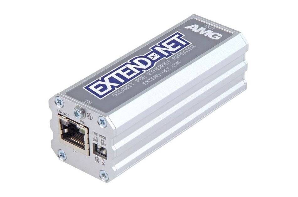 AMG140A-1GR, Industrieller PoE Ethernet Repeater 1x 10/100/1000Base-T(x) RJ45 In und Out Port, 100m Reichweite, 802.3at