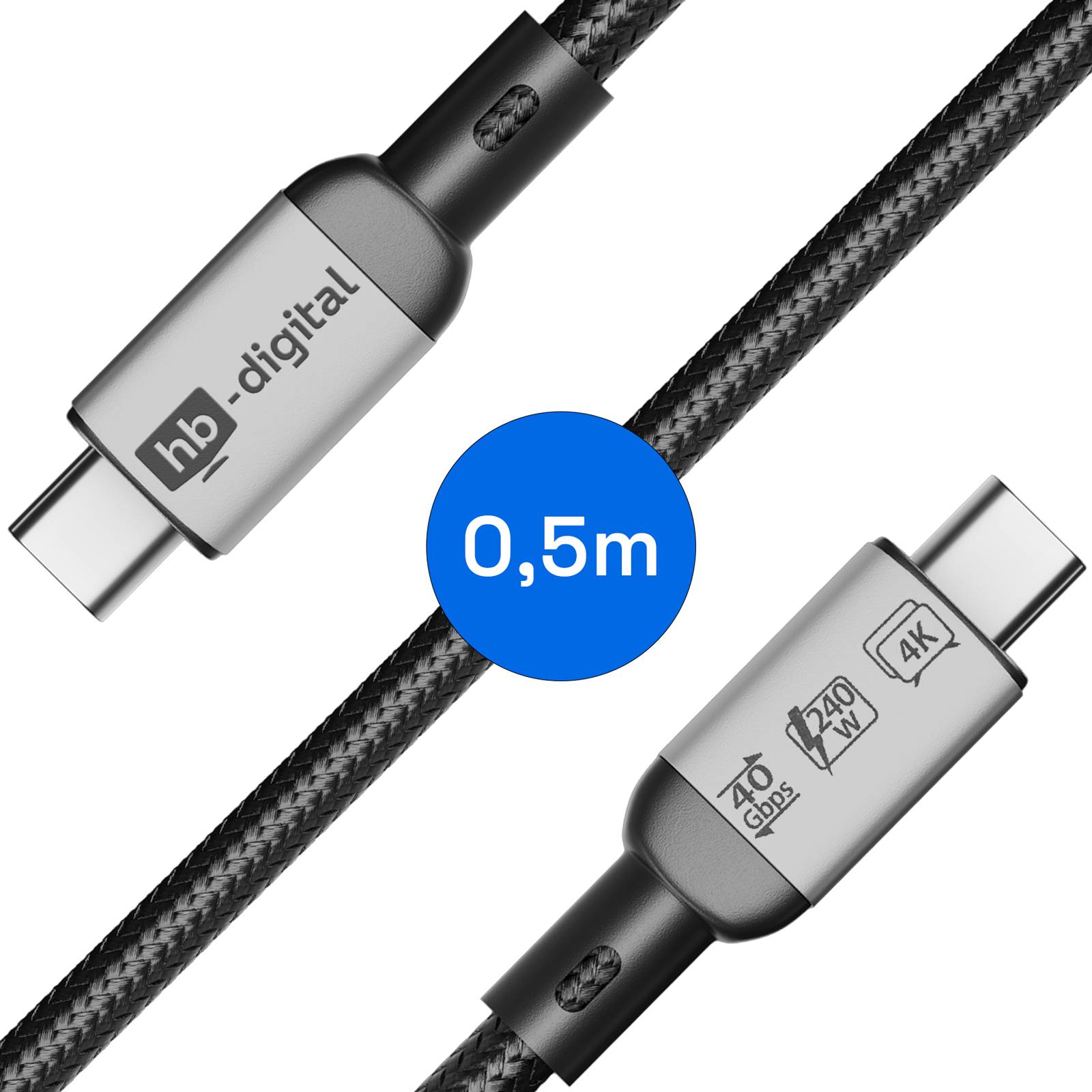 hb-digital USB Kabel USB-C Ladekabel USB-4 Datenkabel 40Gbps 240W 0.5m