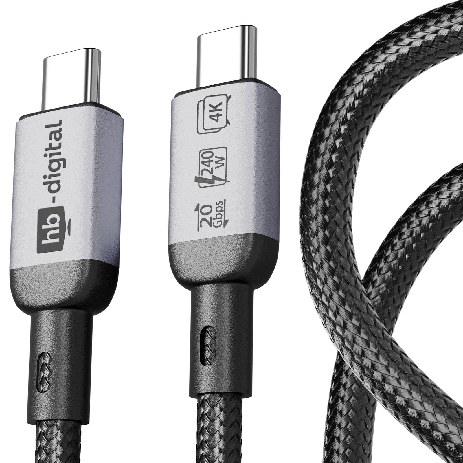 hb-digital USB Kabel USB-C Ladekabel USB-4 Datenkabel 20Gbps 240W 2m