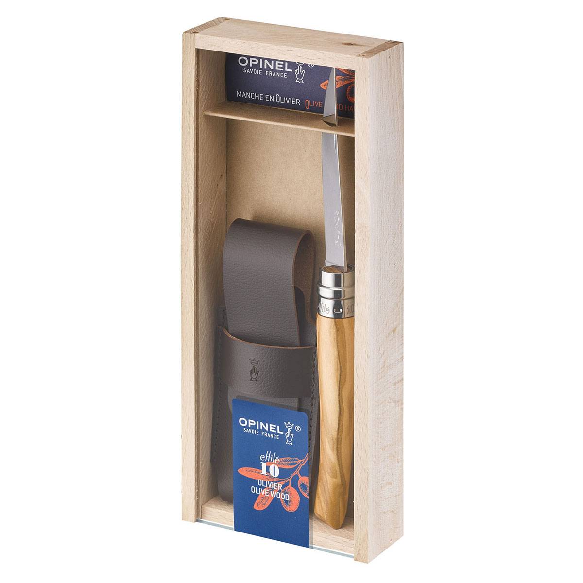 Opinel No 10 Effile Taschenmesser Geschenkset - Olivenholz
