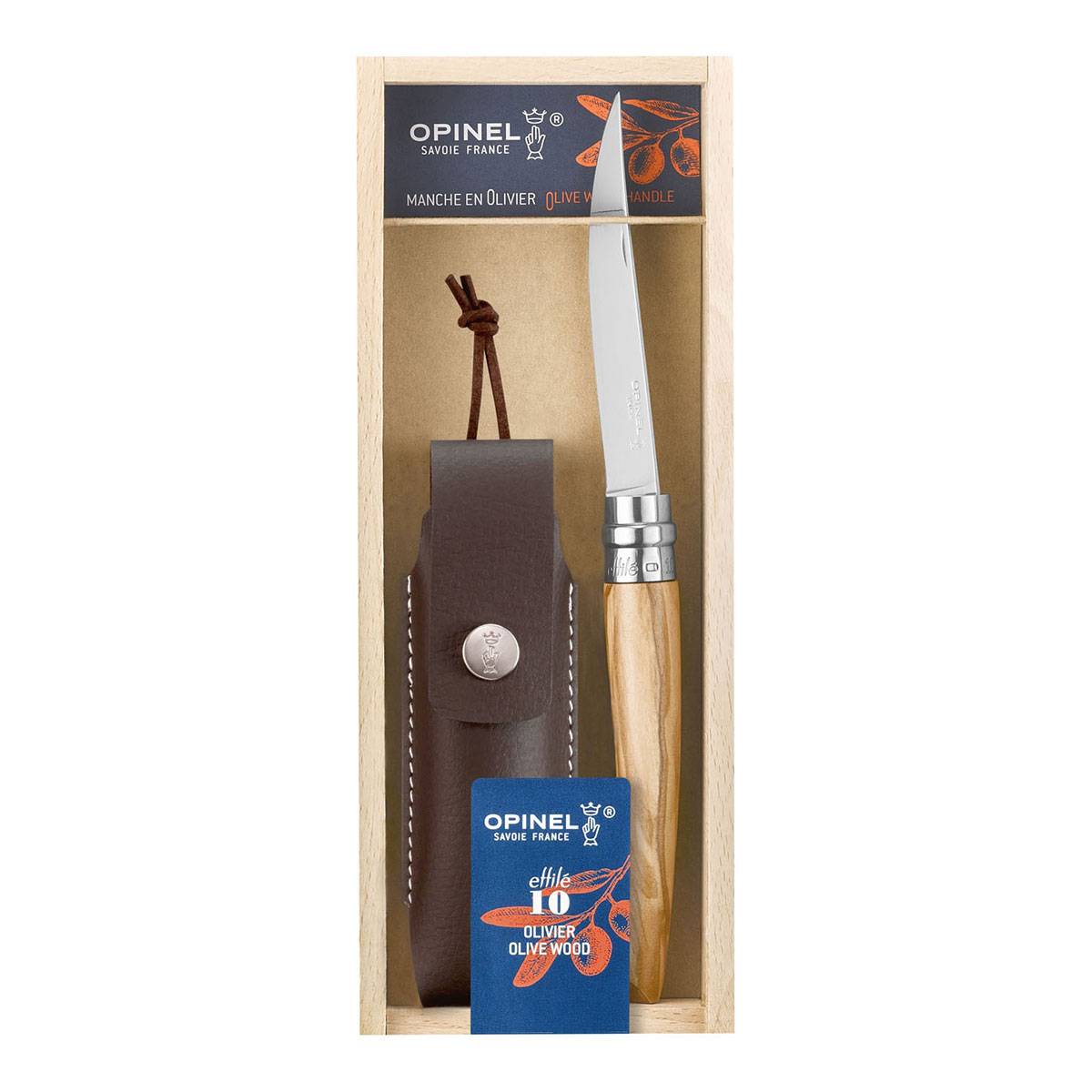 Opinel No 10 Effile Taschenmesser Geschenkset - Olivenholz