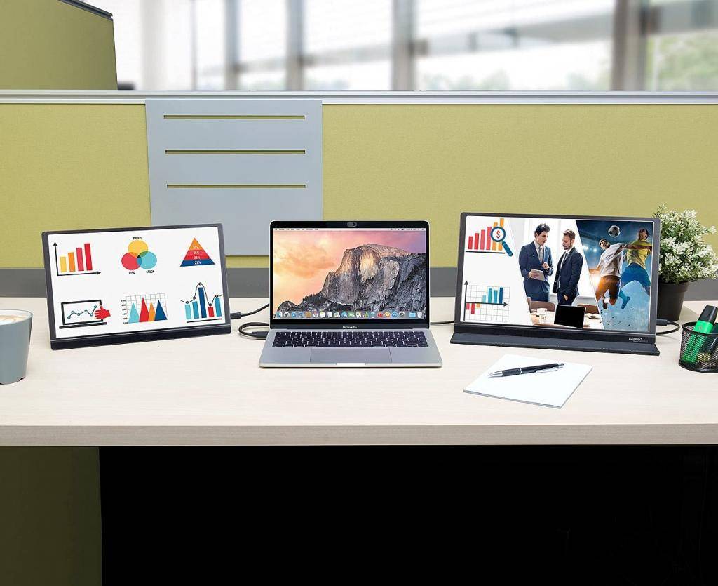 Ultradünner, mobiler Full-HD-IPS-Monitor auvisio EZM-210 mit WLAN-Stick