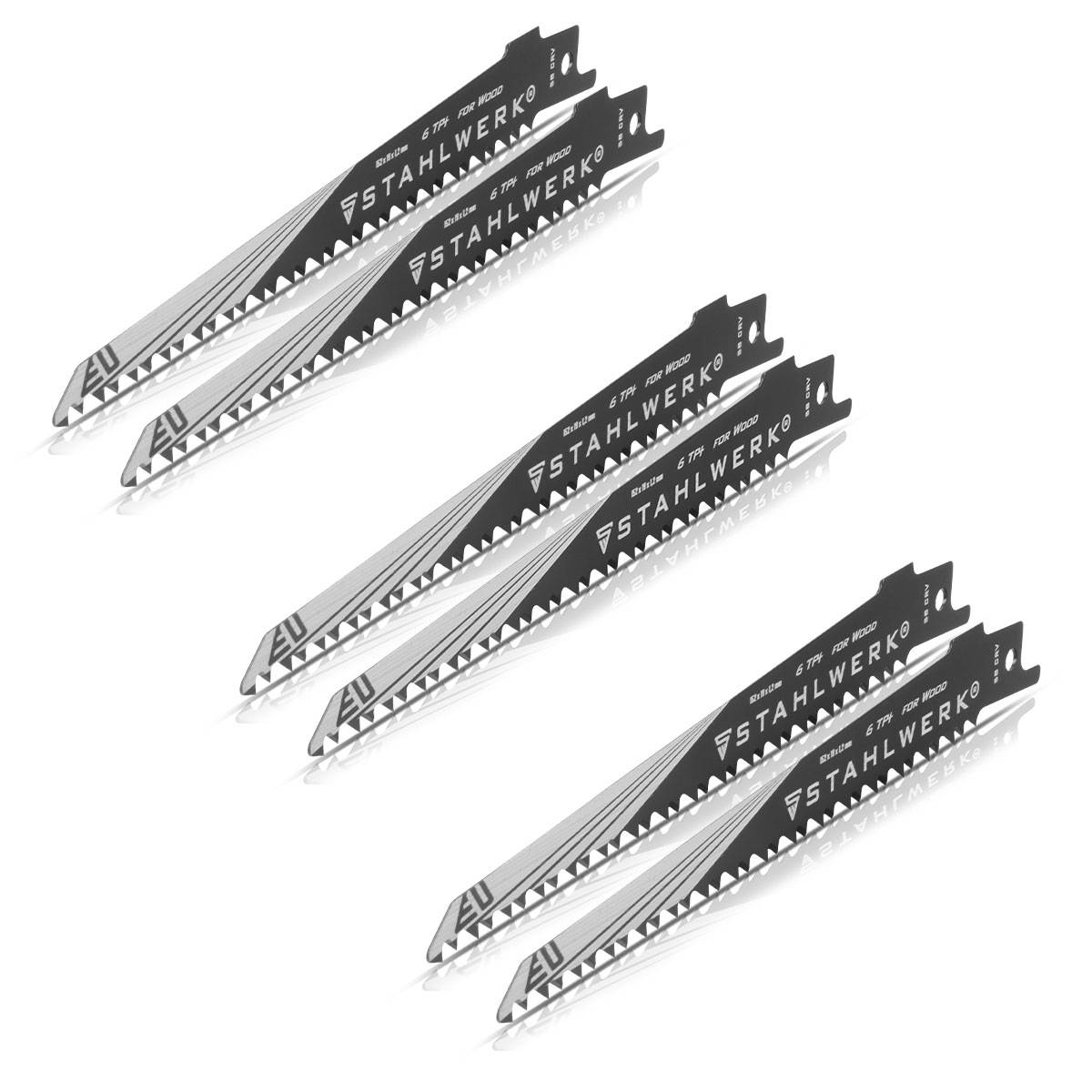 STAHLWERK Holz-Sägeblatt 6er Set 150 x 19 x 1,2 mm für Sägen 1/2 Zoll Aufnahme