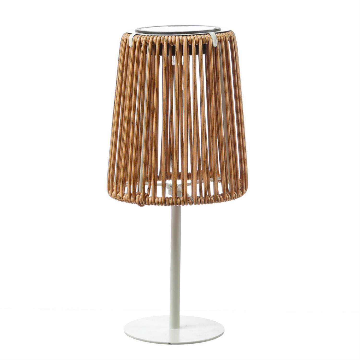 LED Solar Tischleuchte mit Kunststoffseil Korboptik Rattan Solarleuchte H: 19cm