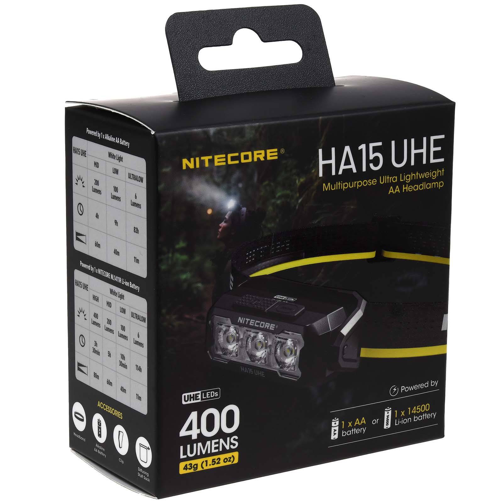 Nitecore HA15 UHE LED Kopflampe, Stirnlampe, Headlamp, max. 400 Lumen, Li-Ion
