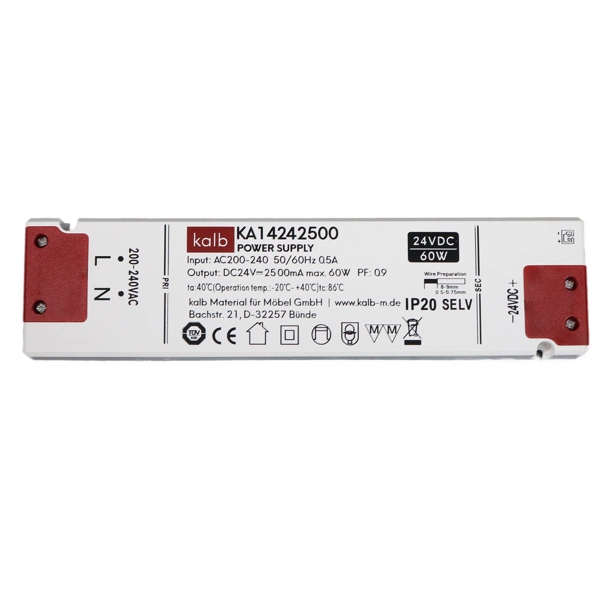 kalb | LED-Netzteil 24V DC Velion, TÜV-geprüft, ultraflach max. 17mm Höhe, IP20 zertifiziert, 230V auf 24V Trafo, 15W/30W/60W, für LED-Streifen &