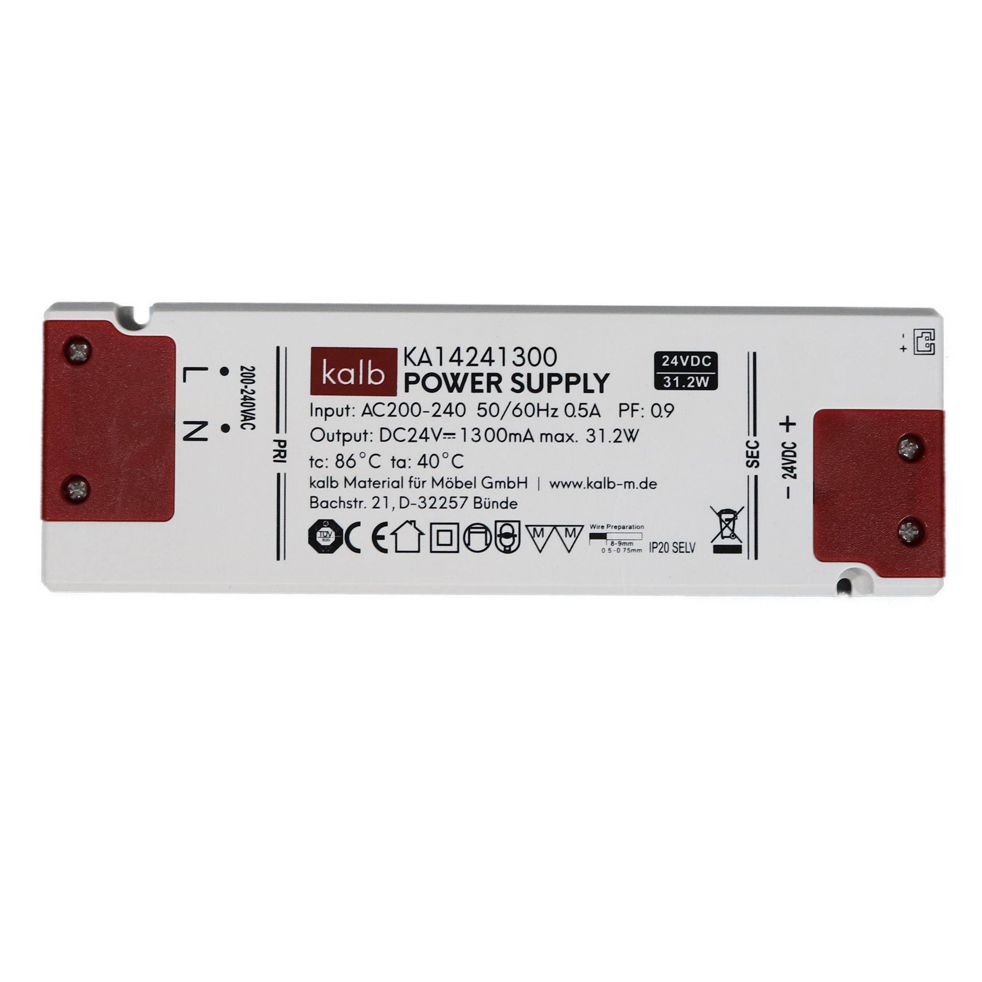 kalb | LED-Netzteil 24V DC Velion, TÜV-geprüft, ultraflach max. 17mm Höhe, IP20 zertifiziert, 230V auf 24V Trafo, 15W/30W/60W, für LED-Streifen &