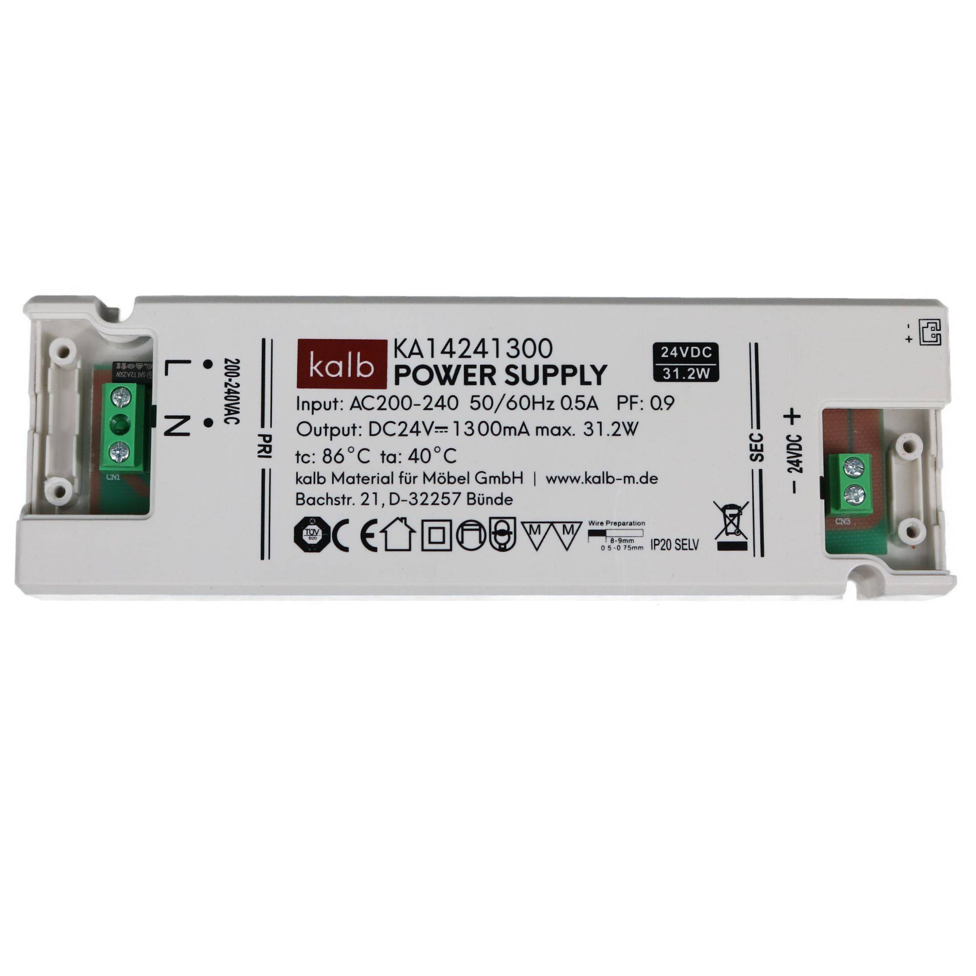 kalb | LED-Netzteil 24V DC Velion, TÜV-geprüft, ultraflach max. 17mm Höhe, IP20 zertifiziert, 230V auf 24V Trafo, 15W/30W/60W, für LED-Streifen &