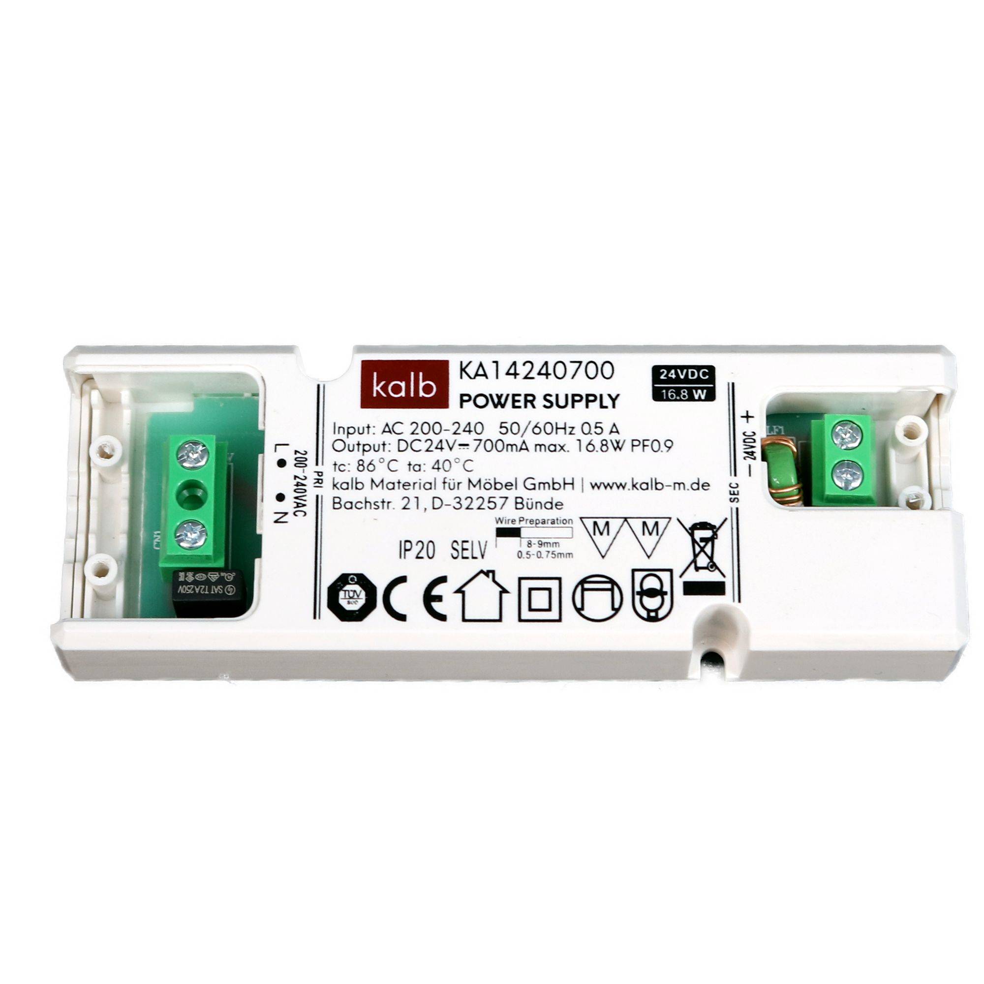 kalb | LED-Netzteil 24V DC Velion, TÜV-geprüft, ultraflach max. 17mm Höhe, IP20 zertifiziert, 230V auf 24V Trafo, 15W/30W/60W, für LED-Streifen &