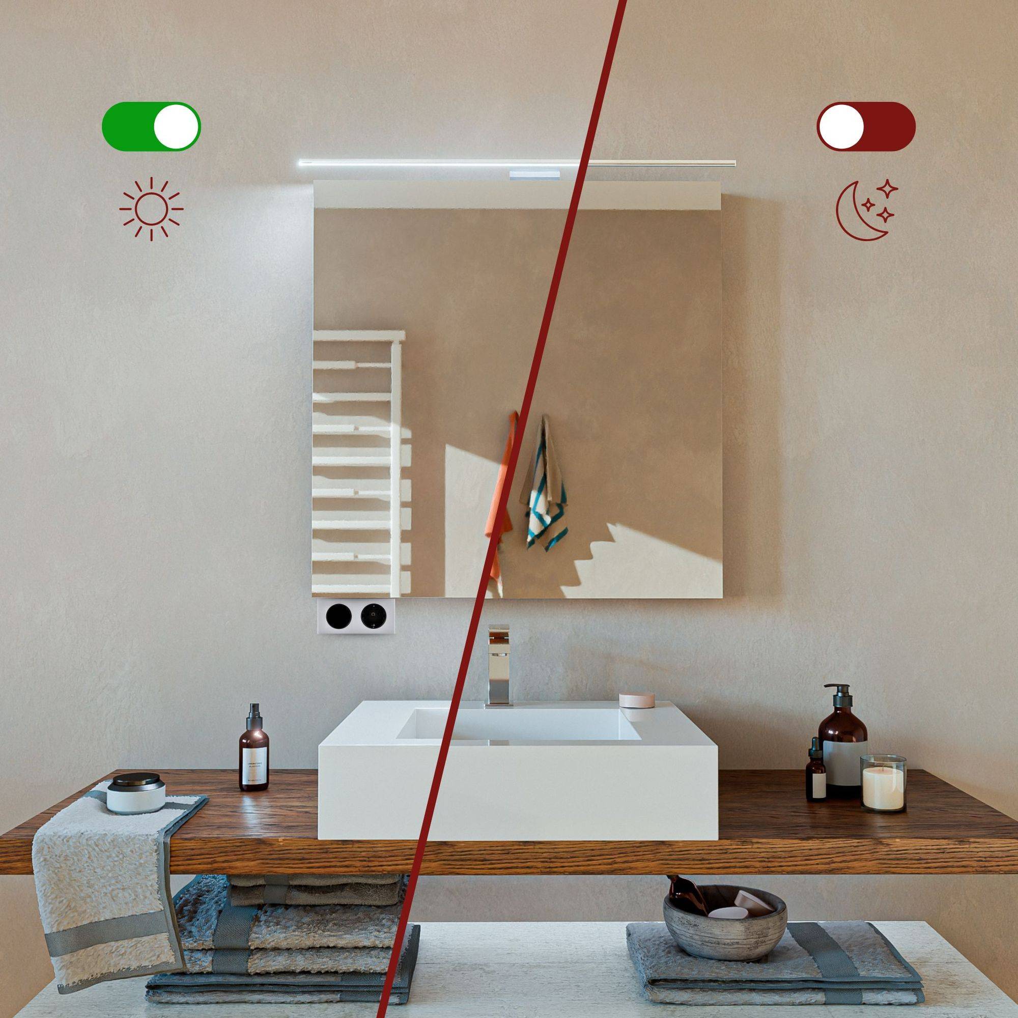 kalb | Eloria LED Spiegelschrankleuchte mit 230V Energiebox, 12V DC, Neutralweiß, Spiegelschrank Beleuchtung LED, Aufbauleuchte für Badezimmerschran