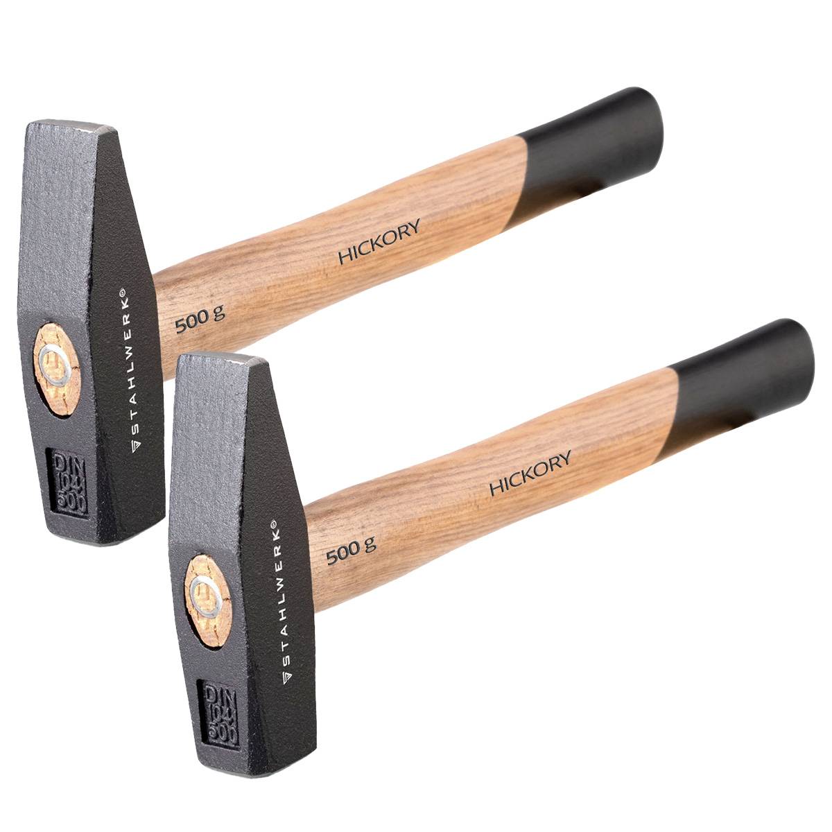 STAHLWERK 2 x Schlosserhammer 500g robuster Stahlkopf, Griff aus Hickory Holz