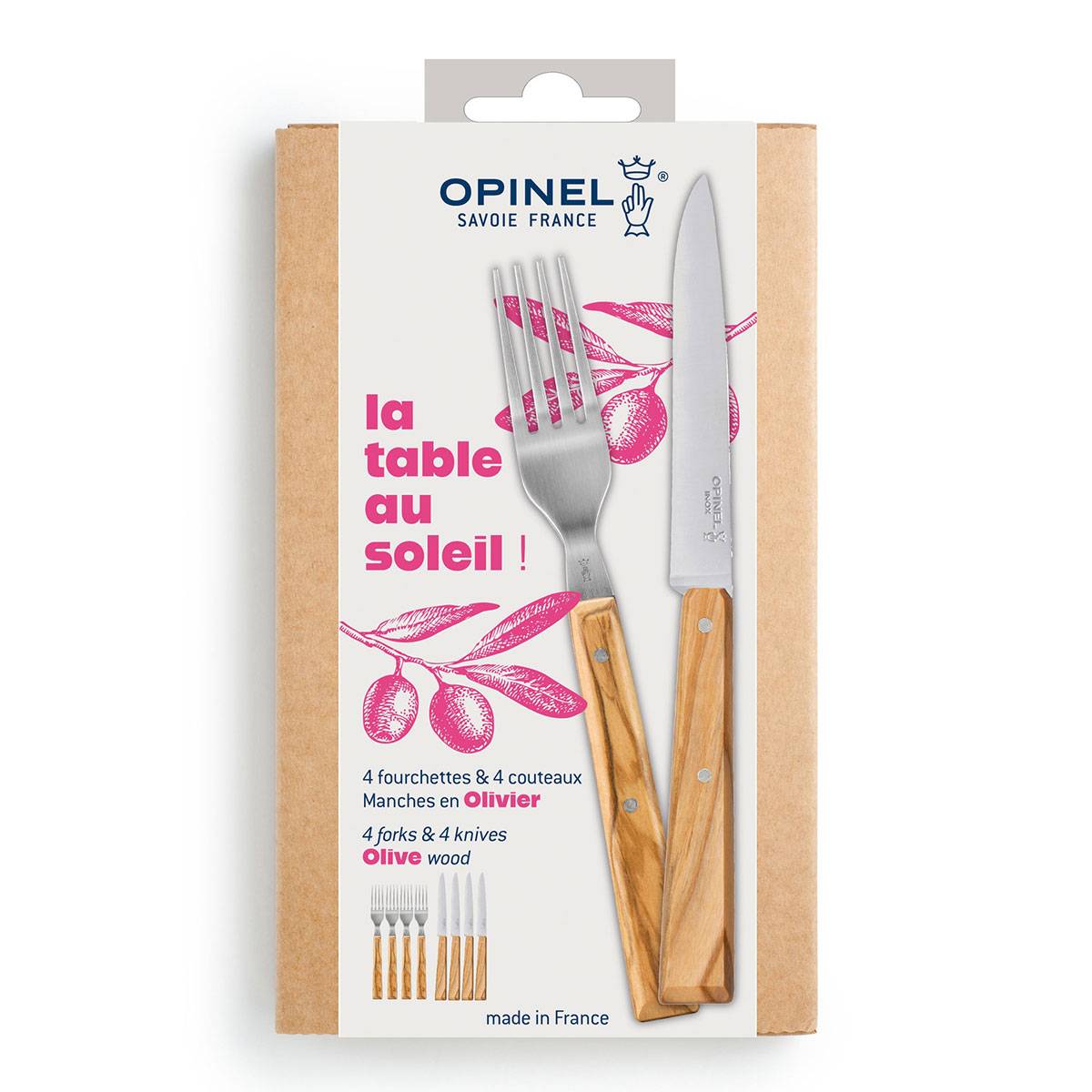 Opinel La Table Au Soleil Besteckset für 4 Personen - Olivenholz