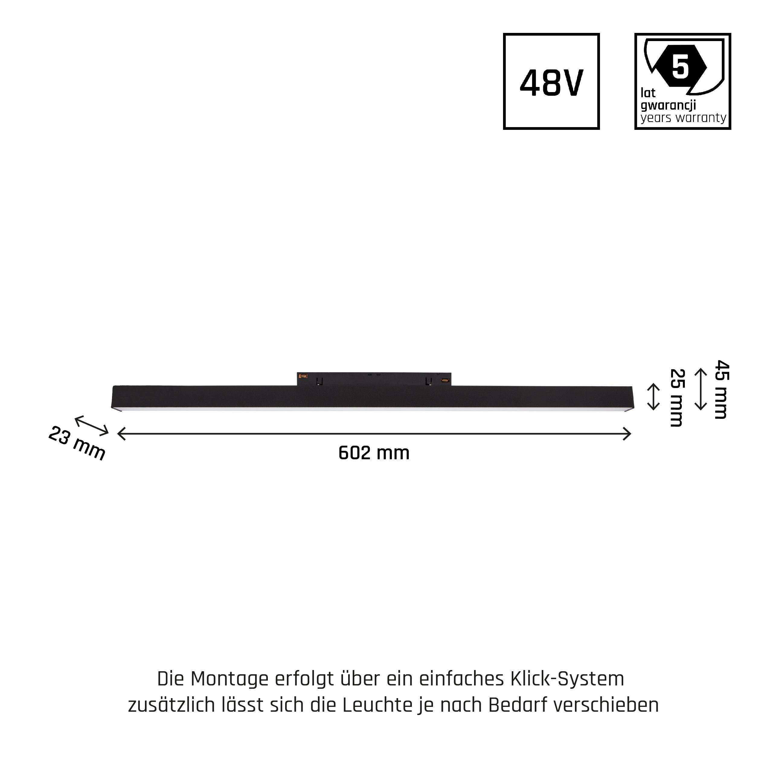 Spectrum LED SYSTEM Shift Line M 17W 48V Schienensystem 100° Stromschienenstrahler 1800lm schwarz Warmweiß 3000K