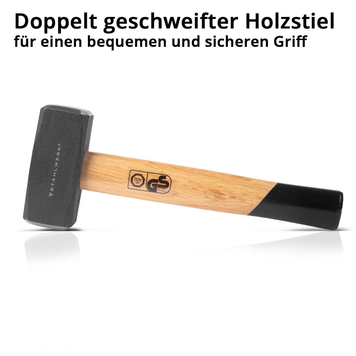 STAHLWERK Fäustel 1000g Plattenhammer aus Carbon-Stahl Holzstiel Vorschlaghammer