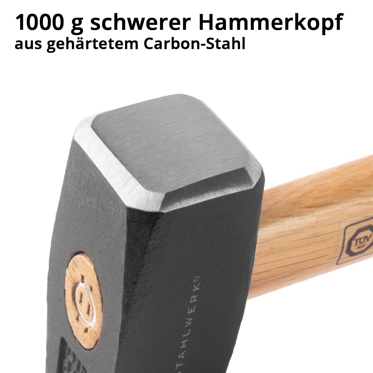 STAHLWERK Fäustel 2er Set 1000g Plattenhammer aus Carbon-Stahl Vorschlaghammer
