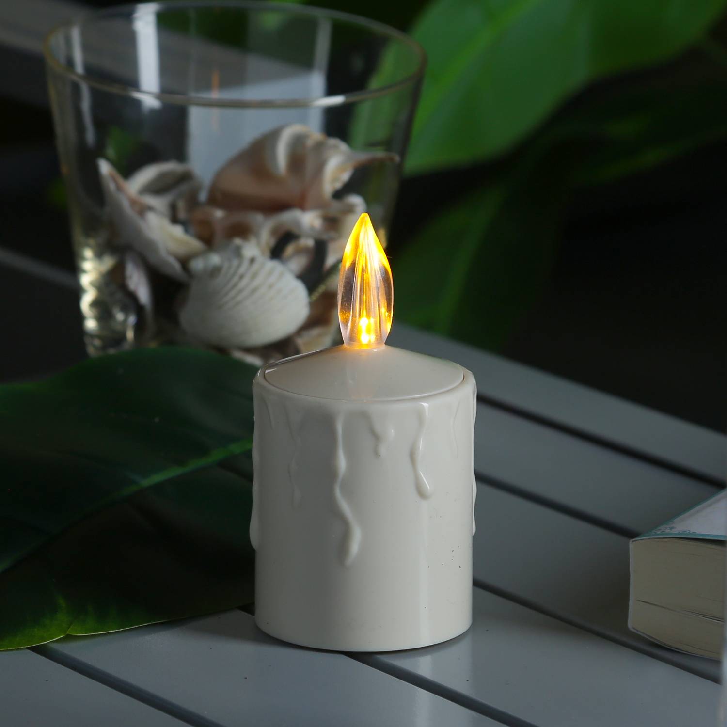 LED Kerze Grabkerze Grablicht für Laternen H: 11,5cm Lichtsensor bis 500h beige