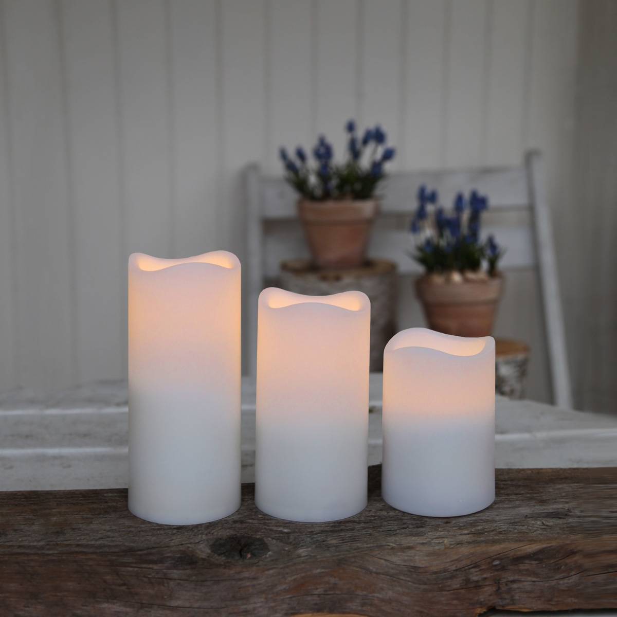LED Kerzenset Paul Kunststoff flackernde LED Timer, für Außen 3er Set weiß