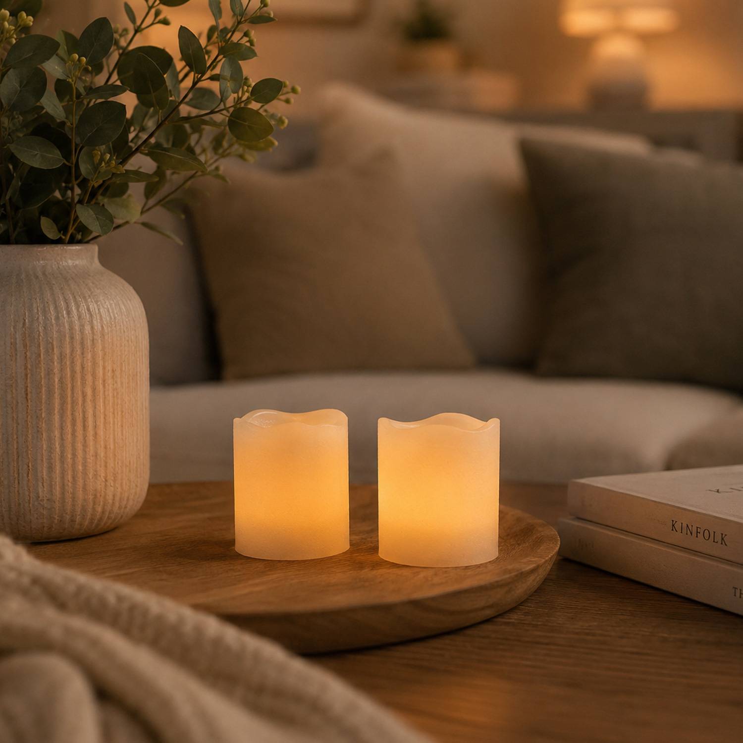 LED Mini Kerzen Echtwachskerzen flackernd mit Batterien Timer 2er Set weiß