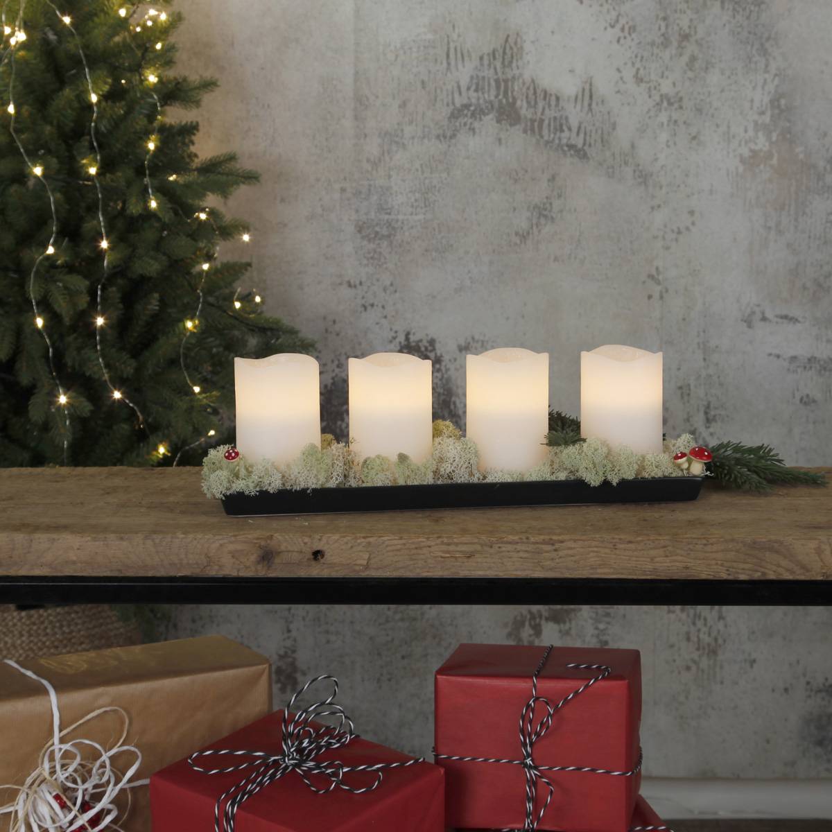 LED Kerzenset Echtwachs Advent Weihnachten flackernde LED Timer weiß 4er Set