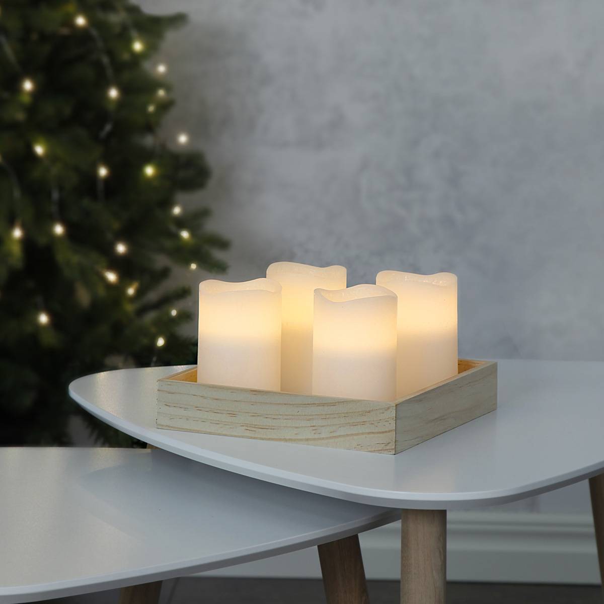 LED Kerzenset Echtwachs Advent Weihnachten flackernde LED Timer weiß 4er Set