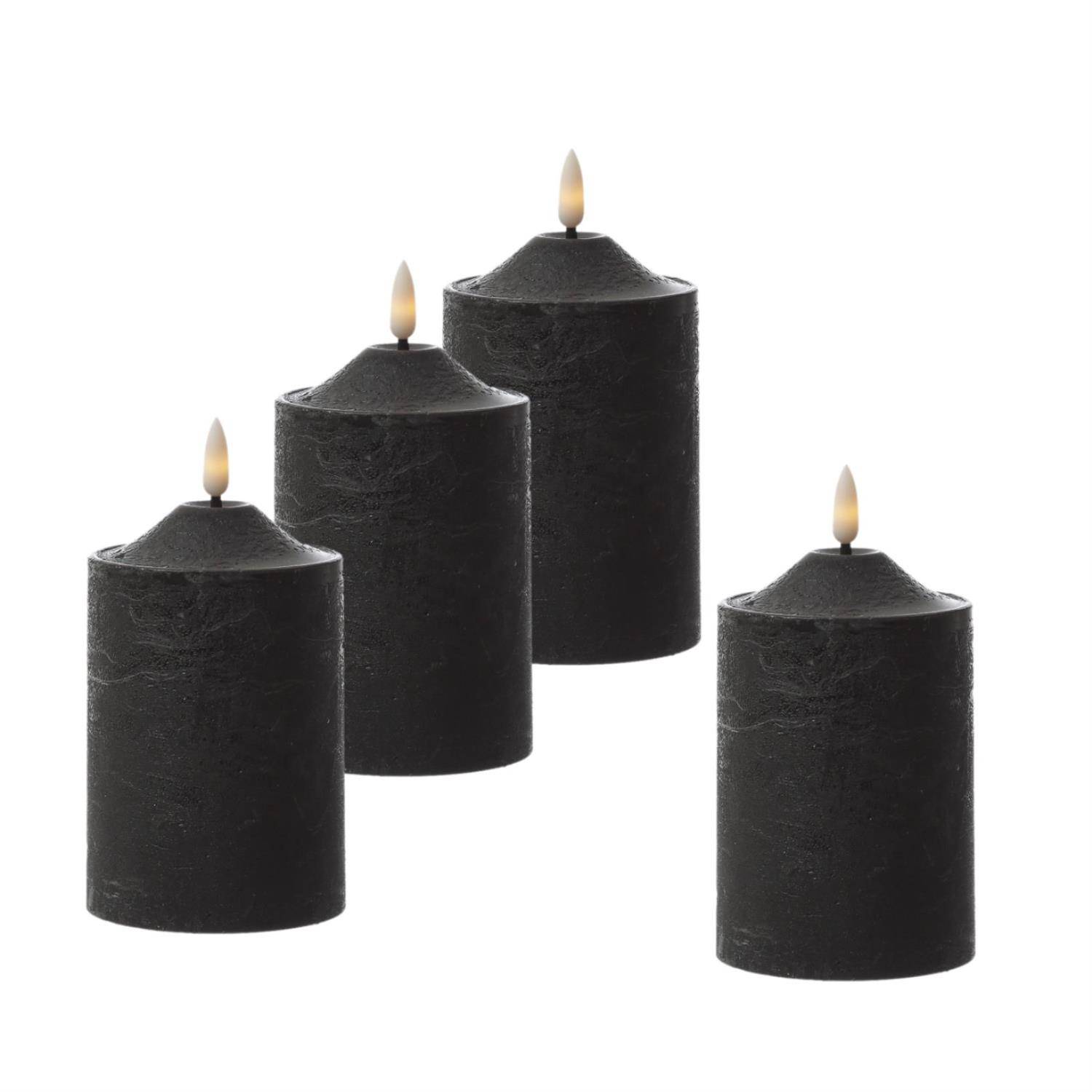 LED Kerzenset Echtwachs festlich flackernd Rustik-Optik H:15cm Timer schwarz 4St