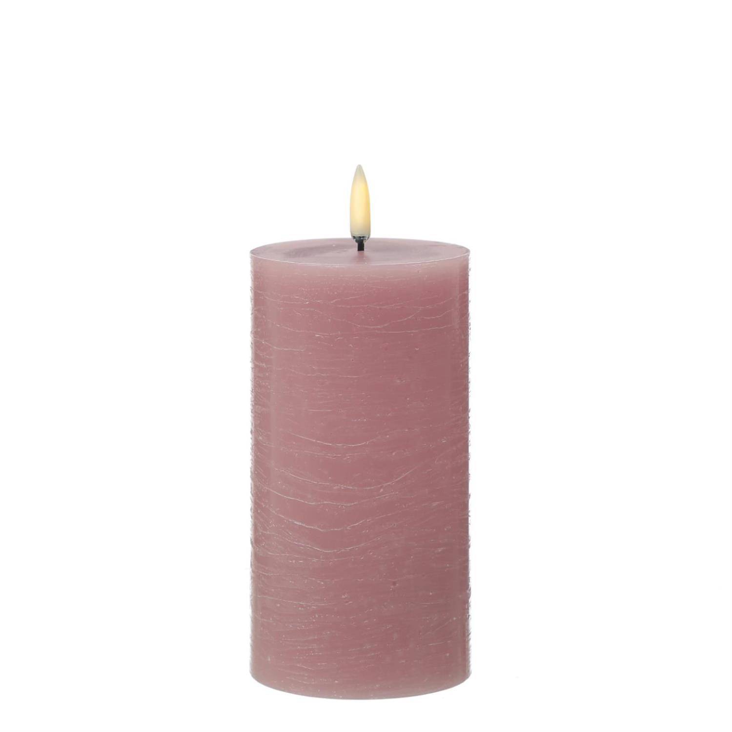 LED Kerze PIA Uyuni Rustik-Optik Echtwachs Timer H: 15cm bis zu 1000Std rosa