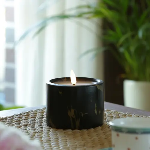 LED Kerze in Marmoroptik Zement Wachs 3D Flamme Timer H: 8,5cm D: 9cm schwarz LED Kerze in Marmoroptik Zement Wachs 3D Flamme Timer H: 8,5cm D: 9cm schwarz