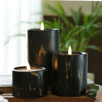 LED Kerze in Marmoroptik Zement Wachs 3D Flamme Timer H: 8,5cm D: 9cm schwarz LED Kerze in Marmoroptik Zement Wachs 3D Flamme Timer H: 8,5cm D: 9cm schwarz