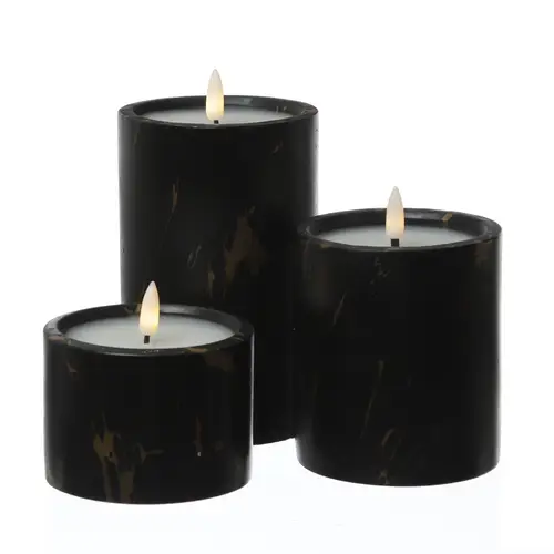 LED Kerze in Marmoroptik Zement Wachs 3D Flamme Timer H: 8,5cm D: 9cm schwarz LED Kerze in Marmoroptik Zement Wachs 3D Flamme Timer H: 8,5cm D: 9cm schwarz
