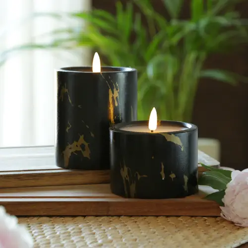 LED Kerze in Marmoroptik Zement Wachs 3D Flamme Timer H: 8,5cm D: 9cm schwarz LED Kerze in Marmoroptik Zement Wachs 3D Flamme Timer H: 8,5cm D: 9cm schwarz