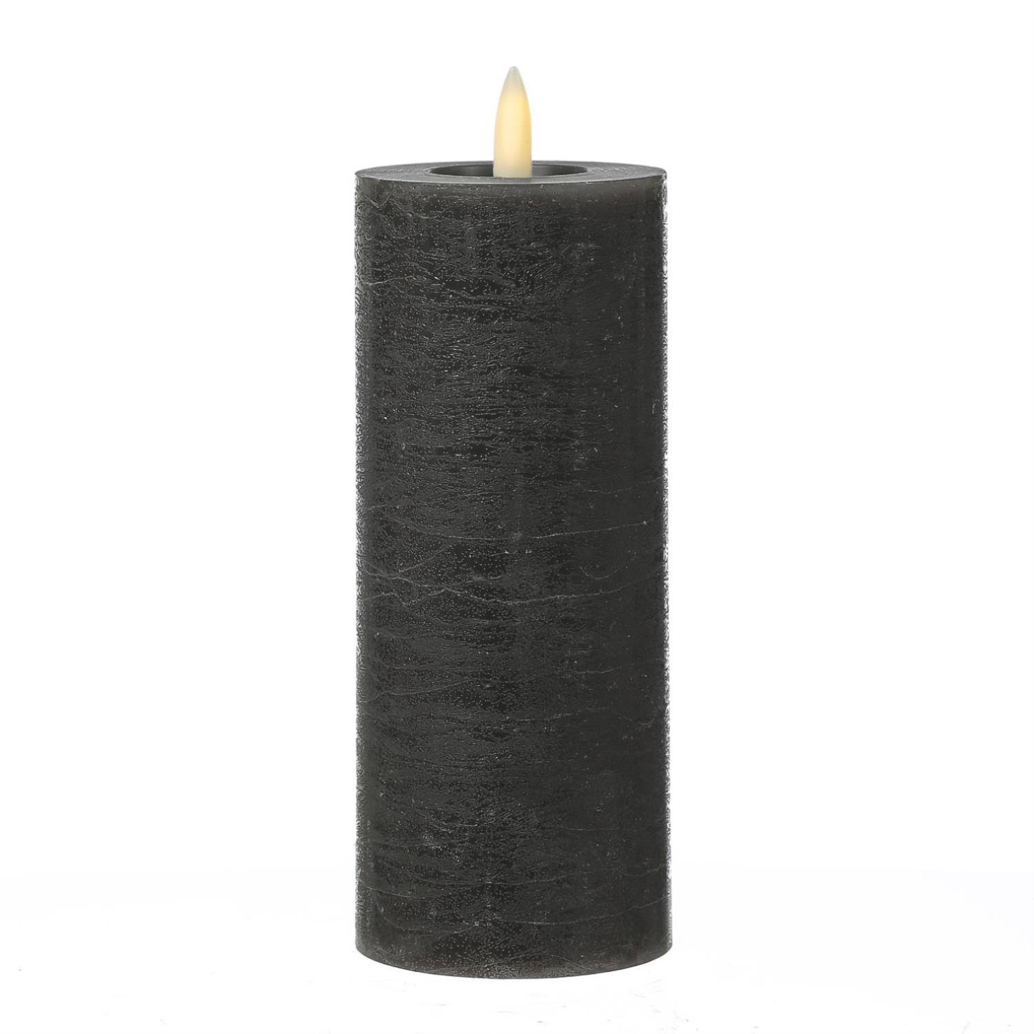 LED Kerze LINA Rustik Optik Echtwachs Stumpenkerze flackernd Timer H: 19cm grau