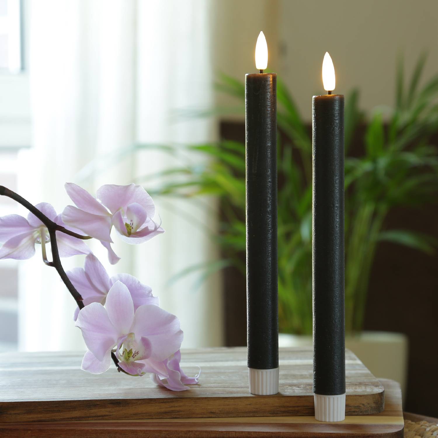 LED Stabkerzen Tafelkerzen Spitzkerzen Echtwachs Rustik Optik H: 24cm grau 2St