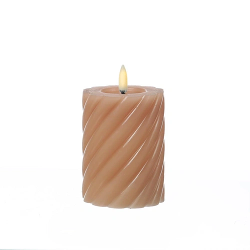 LED Kerze Twist Echtwachs gedrehte Stumpenkerze flackernd H:12,5cm Timer altrosa LED Kerze Twist Echtwachs gedrehte Stumpenkerze flackernd H:12,5cm Timer altrosa