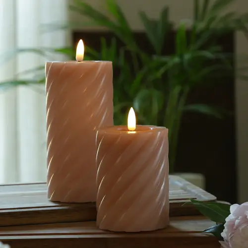 LED Kerze Twist Echtwachs gedrehte Stumpenkerze flackernd H:12,5cm Timer altrosa LED Kerze Twist Echtwachs gedrehte Stumpenkerze flackernd H:12,5cm Timer altrosa