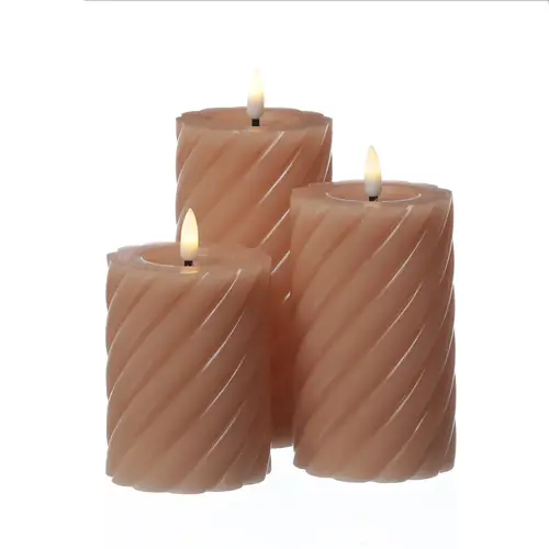 LED Kerze Twist Echtwachs gedrehte Stumpenkerze flackernd H:12,5cm Timer altrosa LED Kerze Twist Echtwachs gedrehte Stumpenkerze flackernd H:12,5cm Timer altrosa