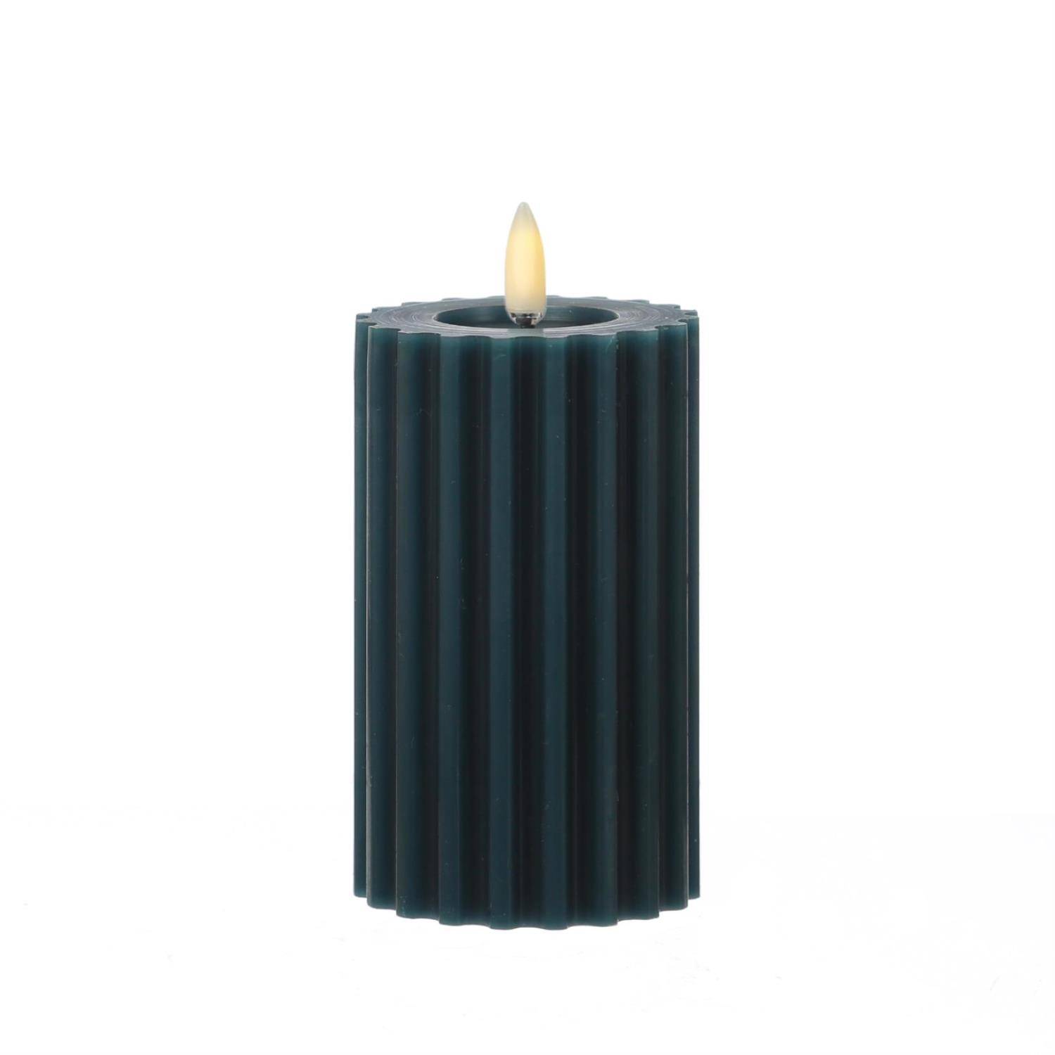 LED Kerze Liv Echtwachs gerillt geriffelt flackernde Flamme H: 14,5cm Timer blau