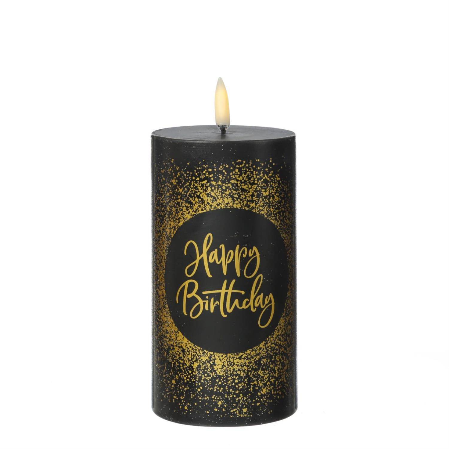 LED Kerze HAPPY BIRTHDAY Geburtstagskerze Geschenk Echtwachs 15cm bis zu 1000Std