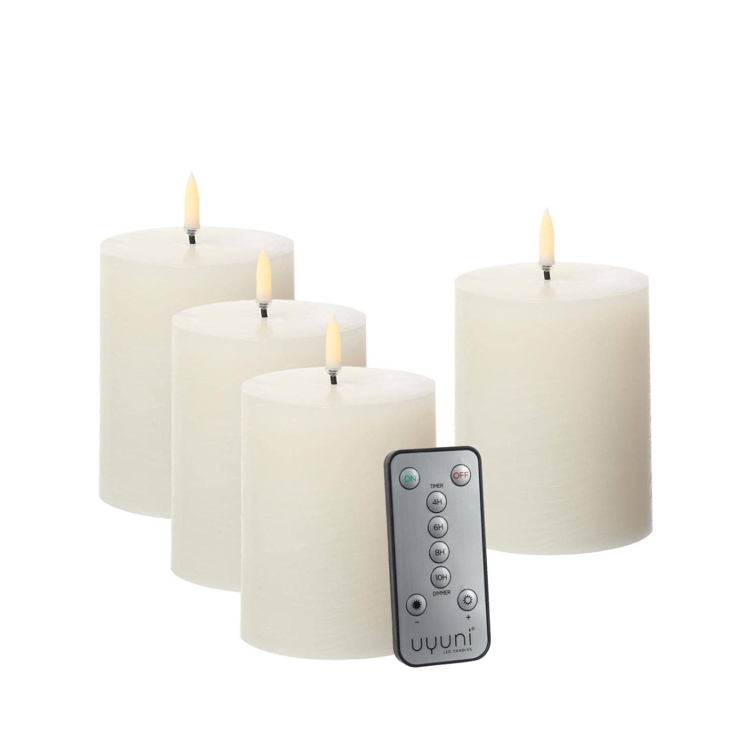 LED Kerzenset PIA Rustik-Optik Adventskerzen H:10cm mit Batterien/Fernb. 4er Set