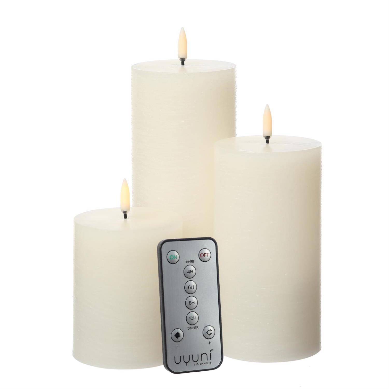 LED Kerzenset PIA Rustik-Optik Adventskerzen 3er Set creme mit Batterien/Fernb.