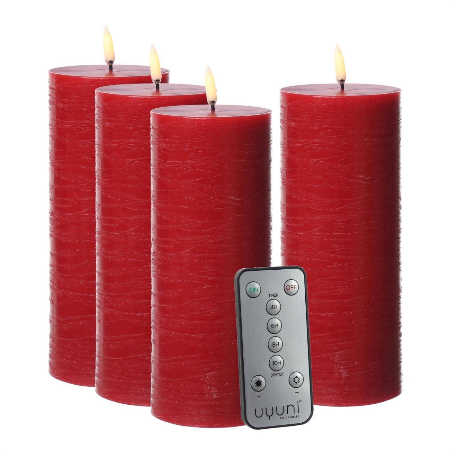 LED Kerzenset PIA Rustik-Optik Adventskerzen H:20cm mit Batterien/Fernb. 4er Set
