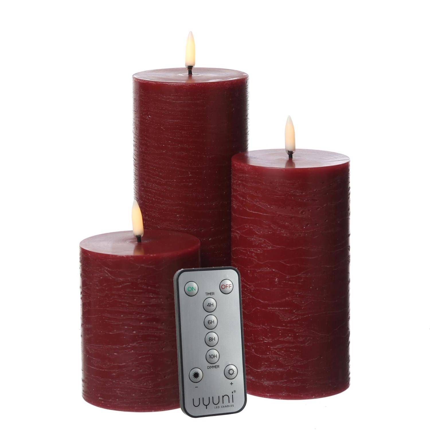 LED Kerzenset PIA Rustik-Optik Adventskerzen 3er Set rot mit Batterien/Fernb.