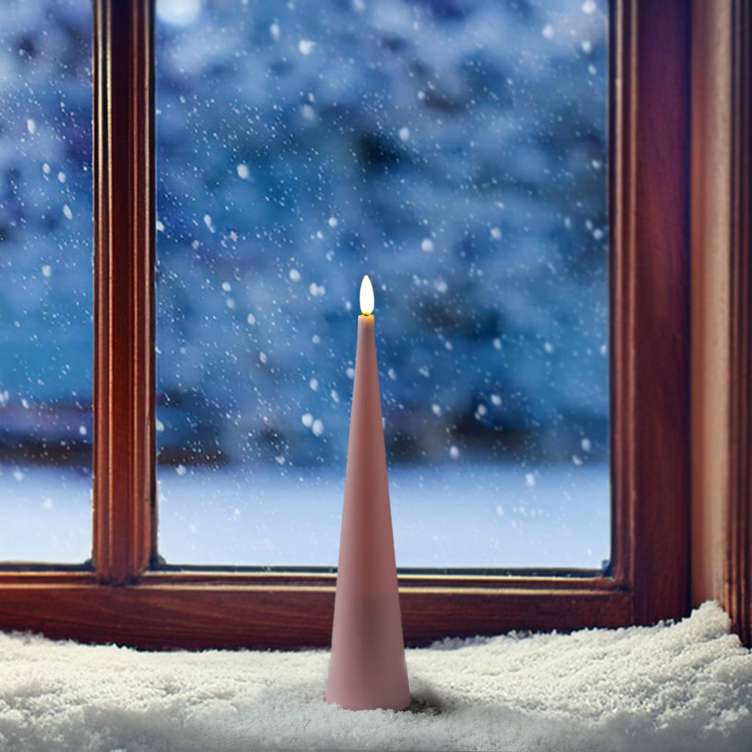 LED Kegelkerze Outdoorkerze in Kegelform flackernd H: 25cm rosa für Außen